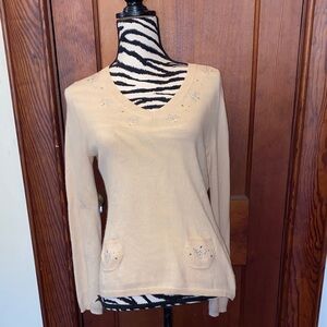 BCBGMaxAzria Cream Sweater with Pocket Embellishments